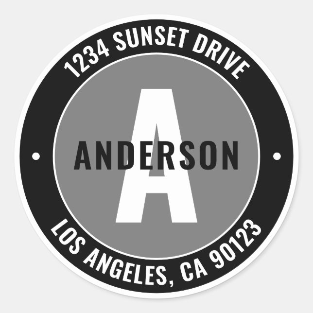 Fett bearbeitbarer Text und Monogramm | Schwarz-we Runder Aufkleber (Vorderseite)