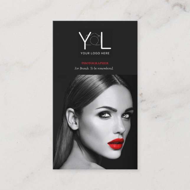 Fett Black Fotograf QR Code Social Media Foto Visitenkarte (Vorderseite)