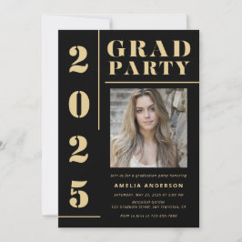 Fett Black Gold Typografy Foto Graduation Party Einladung