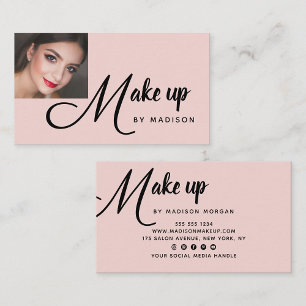 Fett Black Script Errötend Rosa Foto Make-up Gesch Visitenkarte