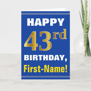 Fett, blau, Imitate Gold 43. Geburtstag mit Name C Karte