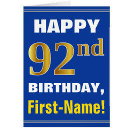 Fett, blau, Imitate Gold 92. Geburtstag mit Name C