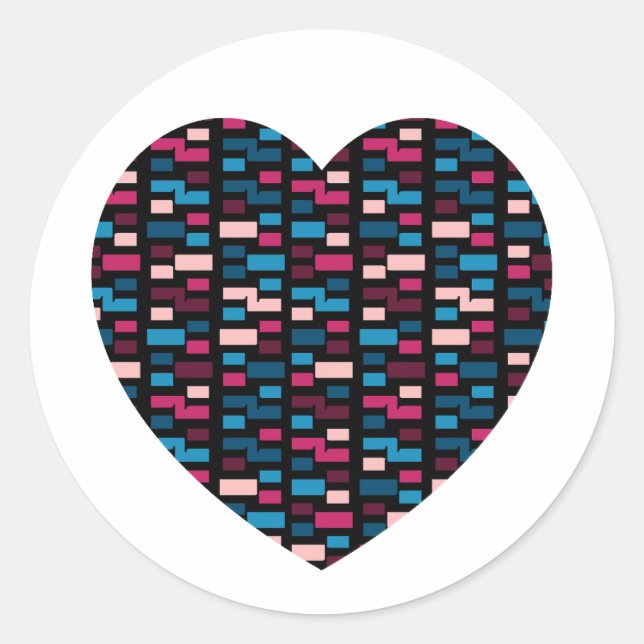 Fett Blau und Rosa City Style Muster Herz Runder Aufkleber (Vorderseite)