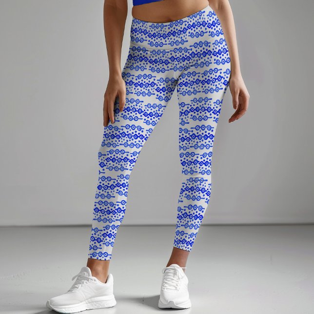 Fett Blau Weiß Batik Circle Block Print Abstrakt Leggings (Von Creator hochgeladen)