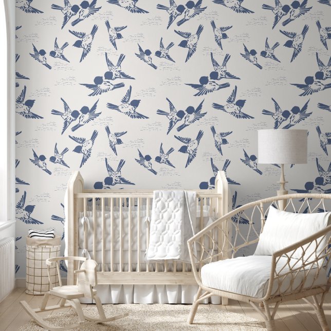 Fett blaue Birds Peel & Stick Tapete (Kinder)