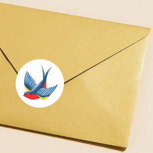 Fett Blaue Traditionelle Schwalben-Tätowierung im  Runder Aufkleber