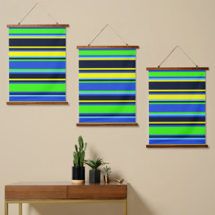 Fett blaues, Limones und gelbes Dreifach-Wandtapez Wandteppich Mit Holzrahmen