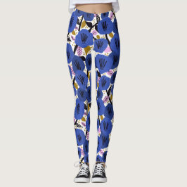 Fett blaurosa Leggings mit floralen Mustern