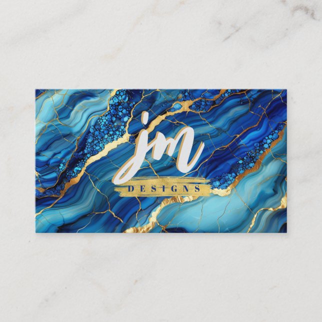 Fett Blue & Gold Marble Moderne Visitenkarte (Vorderseite)