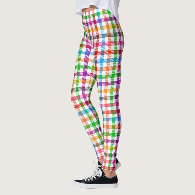 Fett Bunt Regenbogen Gingham Karo - Weiß Leggings (Links)