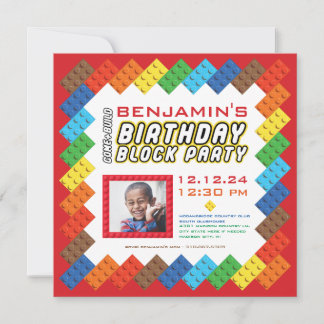 Fett bunte Bricks Gebäude Blocks Geburtstag Einladung