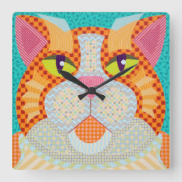 Fett Cat Clock Quadratische Wanduhr
