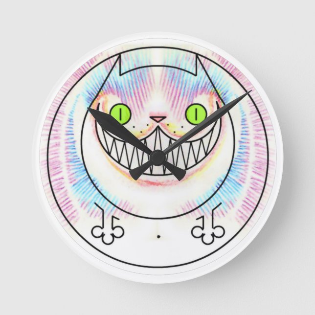 Fett-Cheshire-Katze Acrylwand-Uhr Runde Wanduhr (Vorderseite)