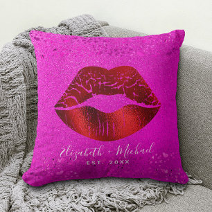 Fett Chic Rote Folien Lippen Pink Glitter Individu Kissen