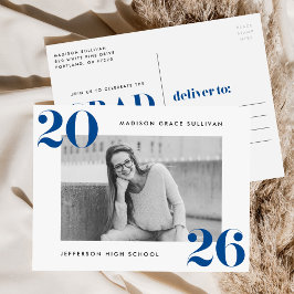 Fett Class of 2024 Blue Foto Graduation Party Einladungspostkarte