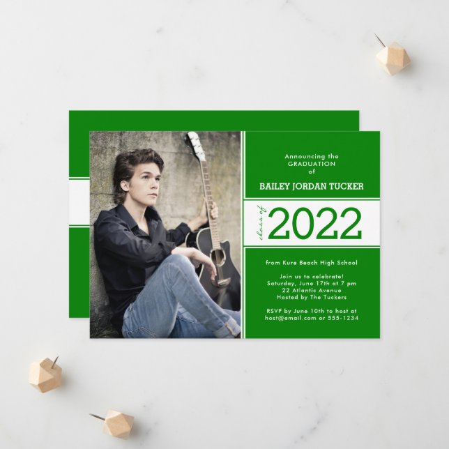 Fett Class Year Deep Green 2-Foto-Abschluss Ankündigung (Vorderseite/Rückseite Beispiel)
