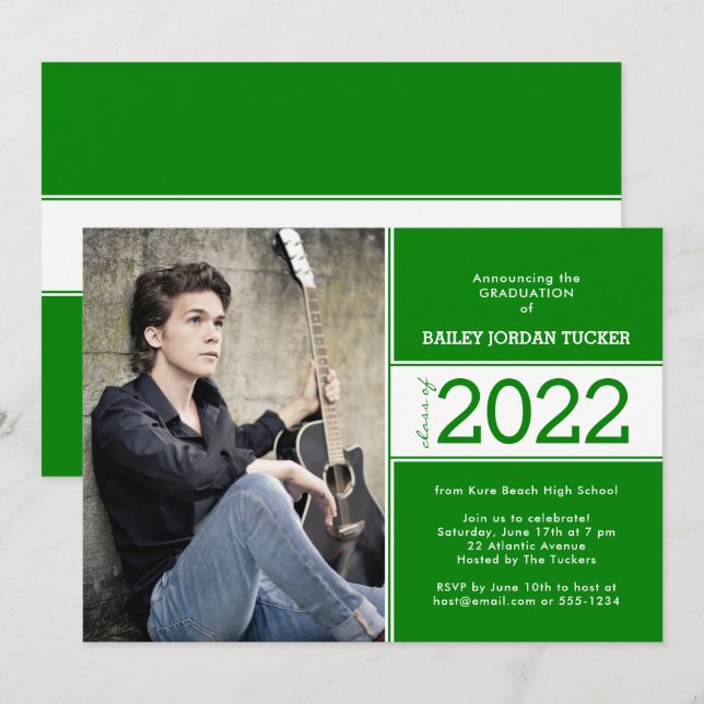 Fett Class Year Deep Green Foto Abschluss Ankündigung (Vorne/Hinten)