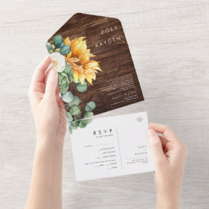 Fett Country Sunflower Holz Siegel und Senden All In One Einladung