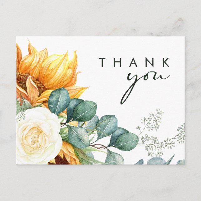 Fett Country Sunflower Script | Hochzeit Danke Postkarte (Vorderseite)