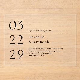 Fett Date Clean Minimal Elegante Moderne Hochzeit Acryleinladungen