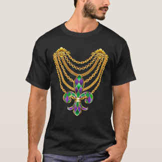 Fett Dienstag-Mardi-Gras-Fleur-De-Lis-Kette-Kette- T-Shirt