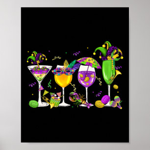 Fett Dienstag Mardi Gras Wein Glas trinken Karneva Poster