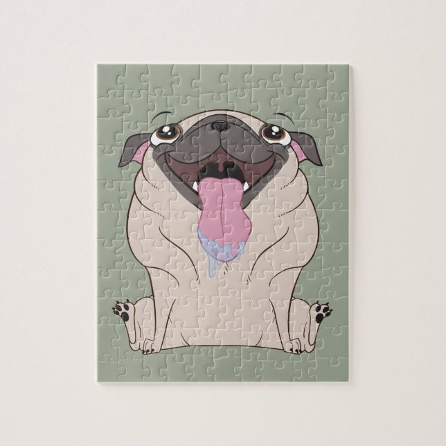 Fett Drooling Cartoon Mops Hund Puzzle (Vertikal)