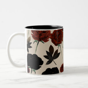 Fett Dunkle Florale Rot & Schwarz Beige Botanisch Zweifarbige Tasse