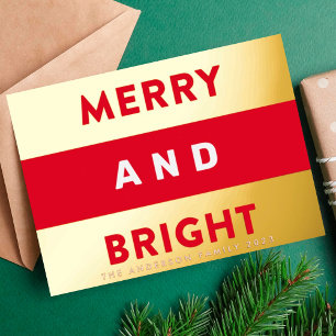 Fett Echtes Gold Moderne Streifen Merry and Bright Folien Feiertagskarte