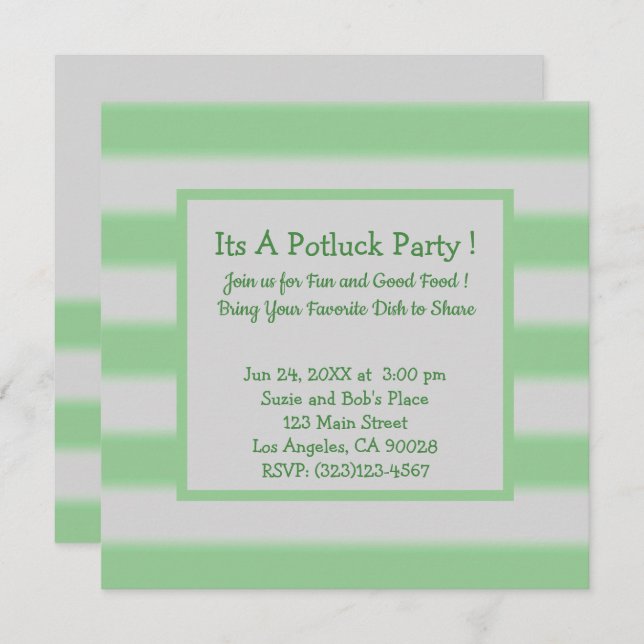 Fett einfache Streifen Grünes Potluck Party Einladung (Vorne/Hinten)