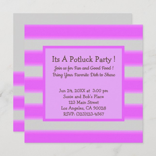 Fett einfache Streifen Pink Potluck Party Einladung (Vorne/Hinten)