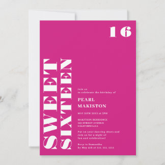 Fett einfacher Neon pink süß 16 Geburtstag Einladung