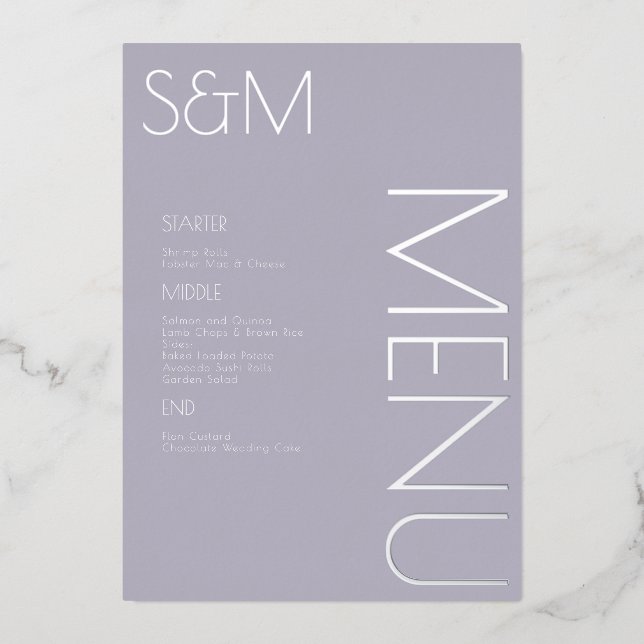 Fett Erste Hochzeitskarten mit Silber-Menükarte Folieneinladung (Vorderseite)
