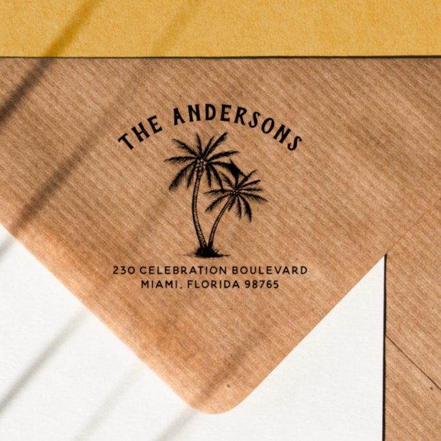 Fett Familienname & Palm Trees Rücksendeadresse Permastempel (Rubber Stamp Mock-up)
