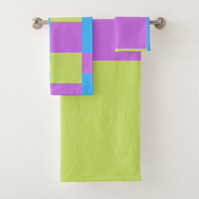 Fett Farbe Blöcke Grün Blau Rosa 7 Badhandtuch Set (Insitu)
