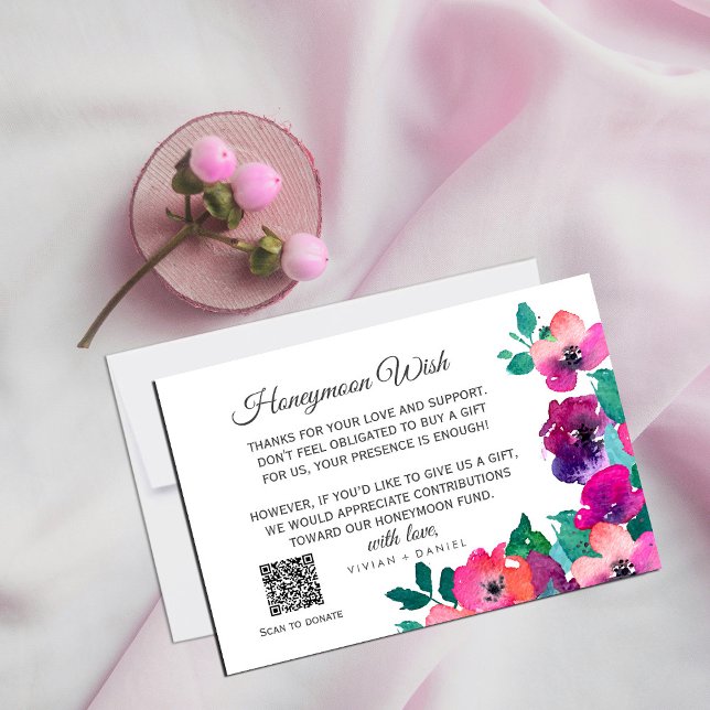 Fett farbenfrohe Florals, die Eintrittskarte wünsc RSVP Karte (Bold Colorful Florals wishing Enclosure Card #watercolorflowers #boldcolor #purple #hotpink )