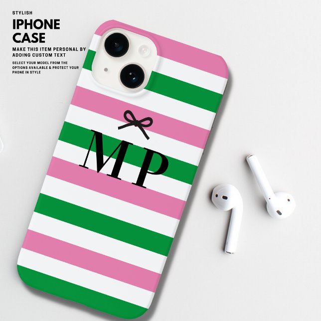 Fett farbig, einfach rosa und grüne Bow-Monogramm Case-Mate iPhone Hülle (Von Creator hochgeladen)