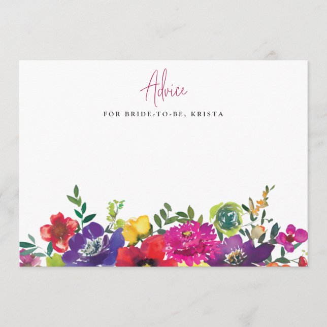 Fett farbige Blume Brautparty Hinweiskarte (Vorderseite)