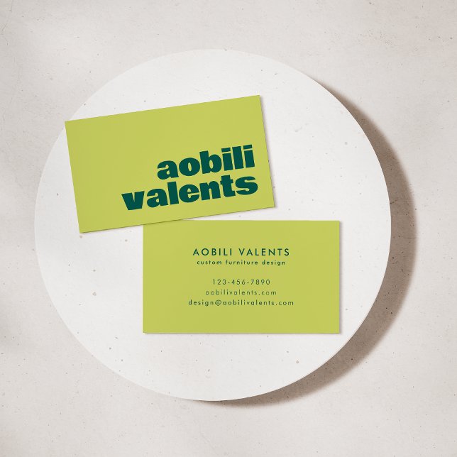 Fett farbige Retro-Typografie Chartreuse Yellow Visitenkarte (Von Creator hochgeladen)