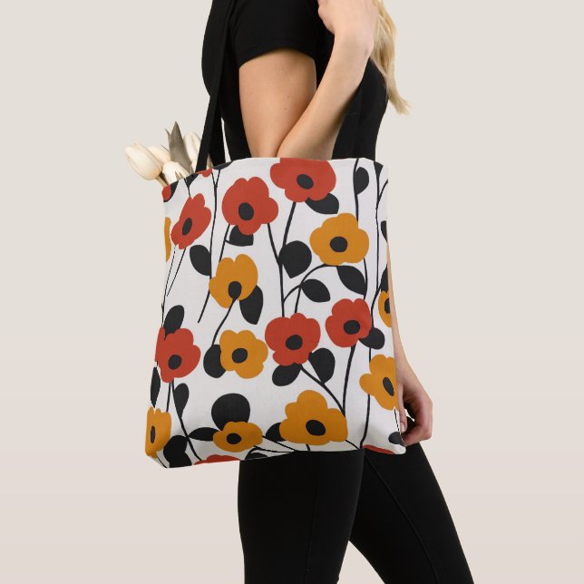 Fett Floral Muster rot, orange und schwarz (Von Nahem)