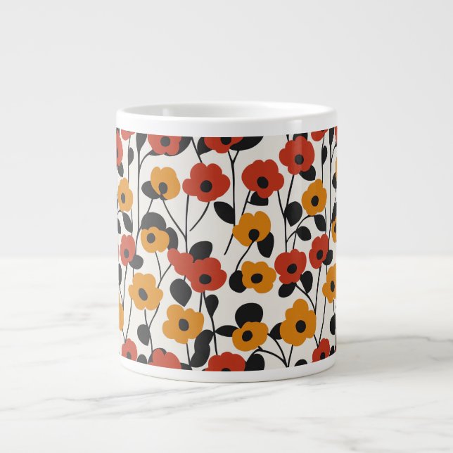 Fett Floral Muster rot, orange und schwarz Jumbo-Tasse (Vorderseite)