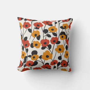 Fett Floral Muster rot, orange und schwarz Kissen