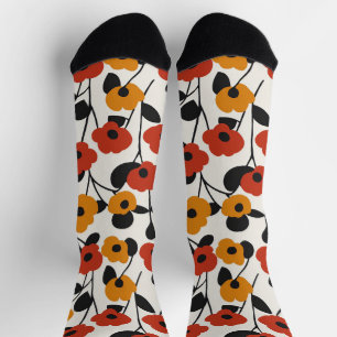 Fett Floral Muster rot, orange und schwarz Socken