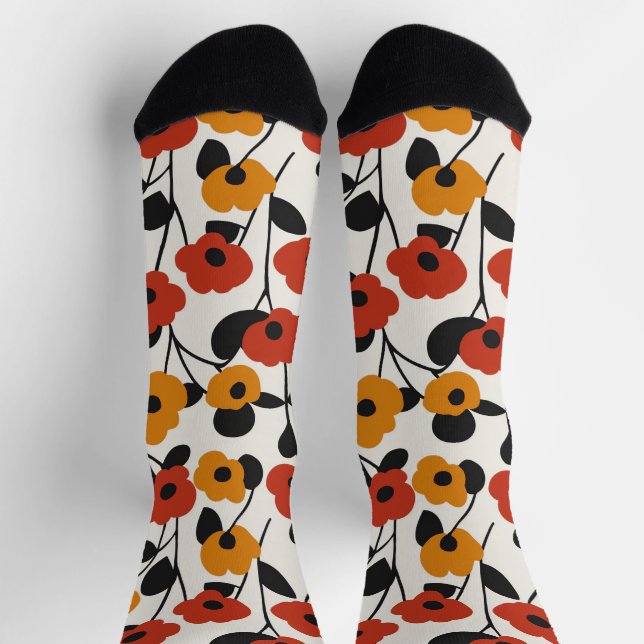 Fett Floral Muster rot, orange und schwarz Socken (Oben)