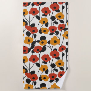 Fett Floral Muster rot, orange und schwarz Strandtuch