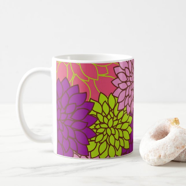 Fett florales Design in Lime Green, Pink, Lila Kaffeetasse (Mit Donut)