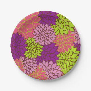 Fett florales Design in Lime Green, Pink, Lila Pappteller