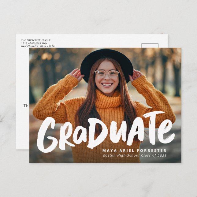 Fett Foto Abschluss Postkarte Einladung (Vorne/Hinten)