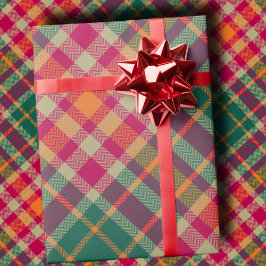 Fett Fuchsia Smaragdgrün Modern Diagonales Karo Geschenkpapier