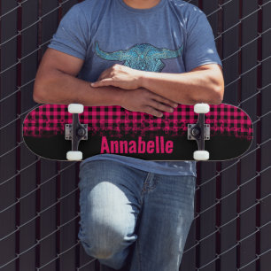Fett Fuchsienpinke und schwarz kariert Skateboard